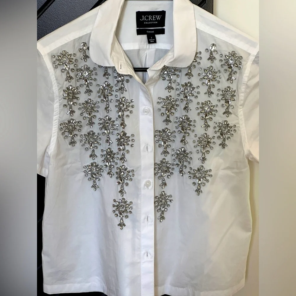 Jcrew embellished short sleeve cropped shirt. Size 2. Pristine condition!